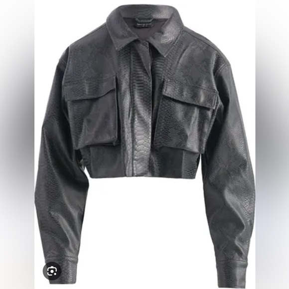 Naked Wardrobe Snakeskin Embossed Faux Leather Crop Cargo Jacket + High Trouser - Picture 4 of 13